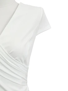EMERY ROSE Women's Solid Color Elegant V-Neck Criss-Cross Cap Sleeve T-Shirt - White - View 6