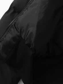 SHEIN 青少年女孩冬季外套，Y2K黑色人造毛領連帽短款軟墊背心，修身羅紋下擺基礎保暖外套，適合秋冬日常穿著 - 黑色 - 查看 8