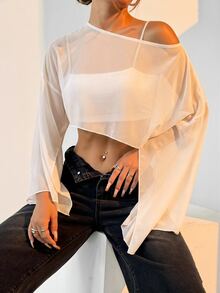 LYSMO Women's Solid Sheer Flare Sleeve Blouse - Apricot - View 7
