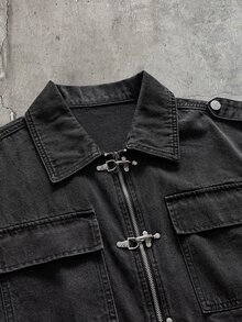 FeverCity Men's Washed Black & Grey Zipper Sleeveless Top With Airplane Buckle - Black - View 8