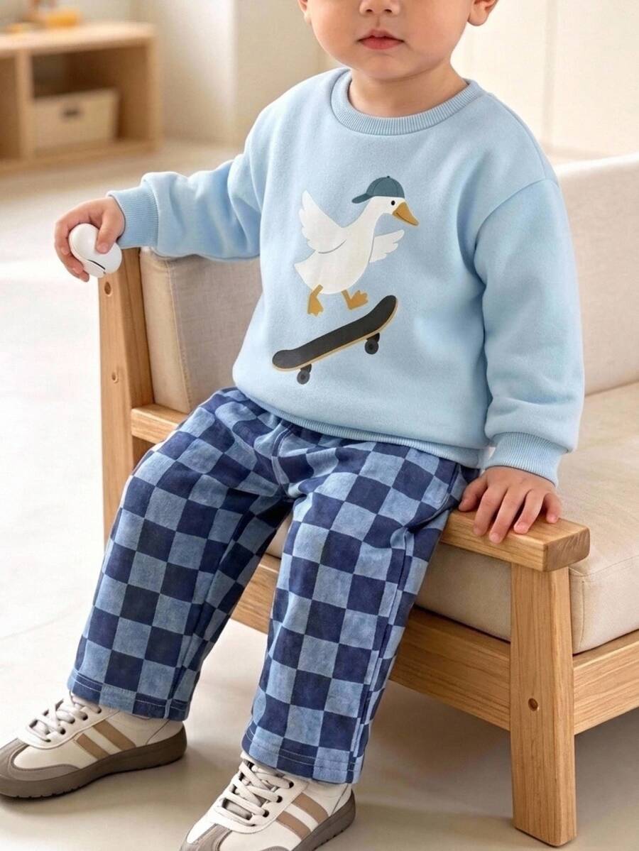 Young Boy Long Sleeve Kids Crew Neck Sweatshirt With Cartoon Pattern, Suitable For Autumn/Winter - Multicolor - View 1