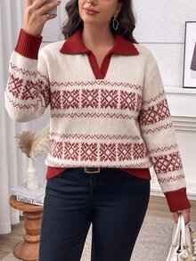 EMERY ROSE Plus Size Women Casual Traditional Elegant Design Knit Cardigan Autumn Office Formal Vacation Winter Christmas - Multicolor - View 5