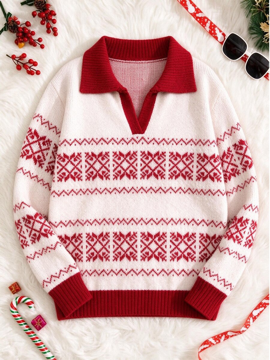 EMERY ROSE Plus Size Women Casual Traditional Elegant Design Knit Cardigan Autumn Office Formal Vacation Winter Christmas - Multicolor - View 1