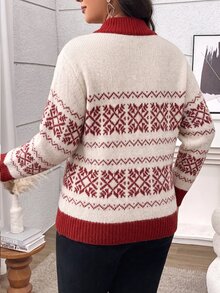 EMERY ROSE Plus Size Women Casual Traditional Elegant Design Knit Cardigan Autumn Office Formal Vacation Winter Christmas - Multicolor - View 2