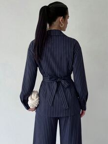 Firerie 女款條紋收腰上衣與寬鬆長褲套裝 - 藏蓝色 - 查看 7