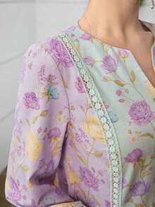 Yasmyna 浪漫花卉蕾丝拼接宽松时尚女式连衣裙 - 彩色 - 查看 5