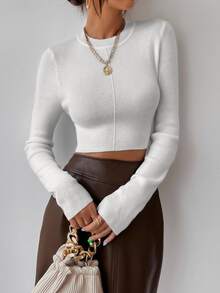 SHEIN Raffinéa Y2K Minimalist Basic Casual Commute Comfortable Knitted Cropped Pullover Sweater Everyday White Fall Brunch Going Out - White - View 10