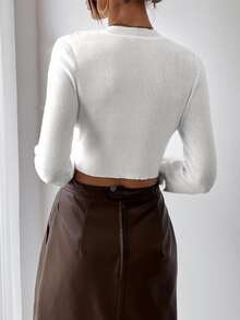 SHEIN Raffinéa Y2K Minimalist Basic Casual Commute Comfortable Knitted Cropped Pullover Sweater Everyday White Fall Brunch Going Out - White - View 3