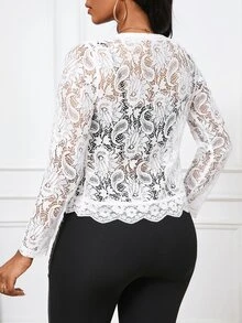 SHEIN Lady Áo khoác ren viền bèo nhún thanh lịch cho nữ, mùa thu - trắng - Xem 3