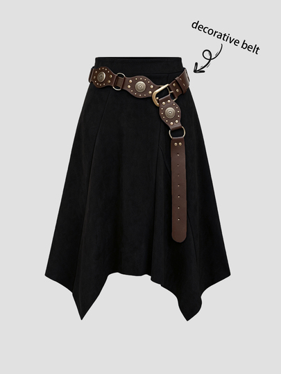 Sweetra Women's Summer New Suede Fabric Asymmetrical Hemline Skirt, Suitable For Shopping, Commuting And Daily Wear