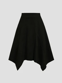 Sweetra Women's Summer New Suede Fabric Asymmetrical Hemline Skirt, Suitable For Shopping, Commuting And Daily Wear - Black - View 4