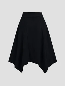 Sweetra Women's Summer New Suede Fabric Asymmetrical Hemline Skirt, Suitable For Shopping, Commuting And Daily Wear - Black - View 2