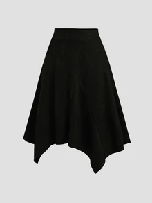 Sweetra Women's Summer New Suede Fabric Asymmetrical Hemline Skirt, Suitable For Shopping, Commuting And Daily Wear - Black - View 3