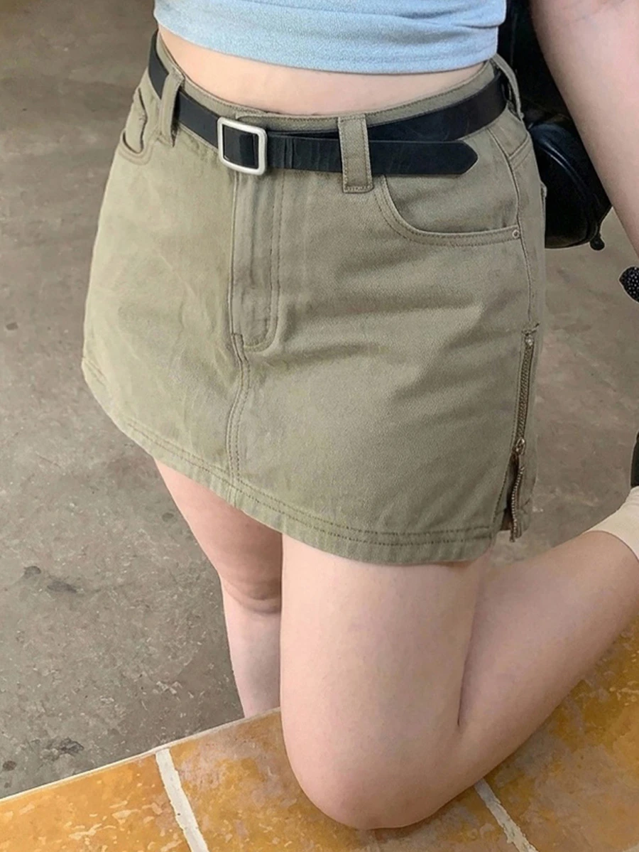 Dazy Plus Vintage Denim Washed Korean Style Skirt Shorts Spring Summer Autumn New Denim Shorts - Army Green - View 1