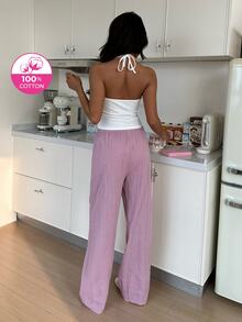 ZzzCrew Knitted Ribbed + Woven Jacquard Patchwork Lace Women's Pajama Set - Multicolor - View 2