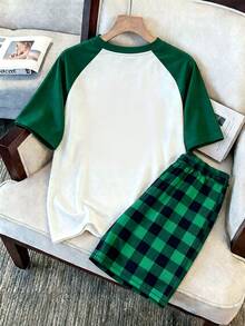 Daypath Men's Letter Cartoon Print Short Sleeve Top And Long Pants Casual Daily Home Sleepwear Set - Dark Green - View 3