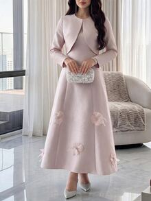 Heiryn Solid Satin Dress Dusty Pink Jacket Wedding Dinner Party Night Formal Mother Of The Bride Bride Getting Ready Fall Romantic Elegant - Pink - View 5