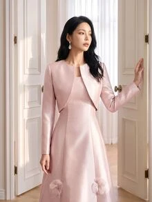 Heiryn Solid Satin Dress Dusty Pink Jacket Wedding Dinner Party Night Formal Mother Of The Bride Bride Getting Ready Fall Romantic Elegant - Pink - View 9