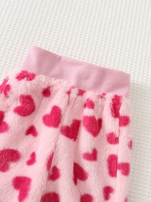 Cozy Pixies Baby Girls Cute Autumn/Winter Heart Pattern Faux Rabbit Fur Plush Long Sleeve Hooded Jacket And Pants 2 Pieces Set - Pink - View 6