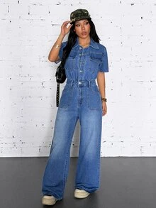 StreetHx High Elastic Street Style Sexy Denim Jumpsuit,Fall/Winter,New Year Outfit - Blue - View 5