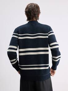Manfinity CasualKnits Men's Striped Long Sleeve Casual Sweater, Autumn/Winter - Navy Blue - View 5