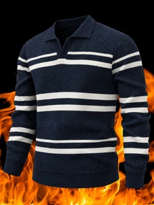 Manfinity CasualKnits Men's Striped Long Sleeve Casual Sweater, Autumn/Winter - Navy Blue - View 1