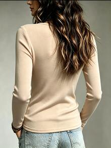 QUELARIE Women's Casual U-Neck 2 Pieces Set Tops With Padded Chest, Autumn/Winter - Multicolor - View 5