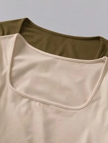 QUELARIE Women's Casual U-Neck 2 Pieces Set Tops With Padded Chest, Autumn/Winter - Multicolor - View 6
