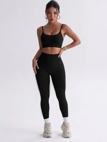 Dewbera Dewbera 3pcs Set Women Seamless Bra And Leggings Yoga Leggings Set Gym Tights Set Matching Workout Set - Black and White - View 5