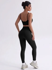 Dewbera Dewbera 3pcs Set Women Seamless Bra And Leggings Yoga Leggings Set Gym Tights Set Matching Workout Set - Black and White - View 7