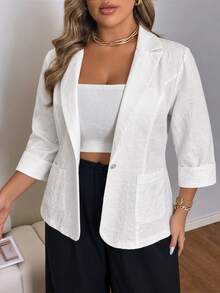 Franclia Plus Size Smart White Single-Breasted Suit Jacket,Formal Business Office Casual Fall Outfits Women,Fall - White - View 5
