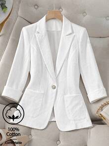 Franclia Plus Size Smart White Single-Breasted Suit Jacket,Formal Business Office Casual Fall Outfits Women,Fall - White - View 1