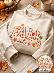 INAWLY Women's Letter Embroidery Pattern Casual Daily Long Sleeve Sweatshirt - Beige - View 3
