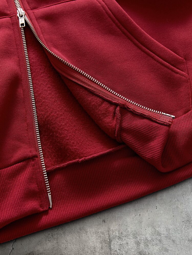 AXEPEAK Men's Letter Print Long Sleeve Zip-Up Casual Hoodie - Burgundy - View 8