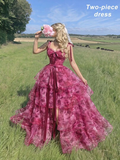 SHEIN MOD Stunning Women Short Dress With Adjustable Tie Straps A Fitted Bodice And A Flared Tiered Skirt Designed For Romantic Dates And Evening Events