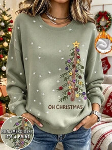 EMERY ROSE Plus Size Women's Christmas Crew Neck Long Sleeve Sweatshirt, Holiday Atmosphere Sweatshirt Winter - Multicolor - View 1