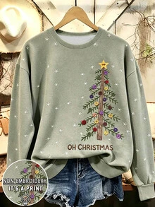 EMERY ROSE Plus Size Women's Christmas Crew Neck Long Sleeve Sweatshirt, Holiday Atmosphere Sweatshirt Winter - Multicolor - View 3
