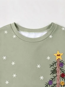 EMERY ROSE Plus Size Women's Christmas Crew Neck Long Sleeve Sweatshirt, Holiday Atmosphere Sweatshirt Winter - Multicolor - View 4