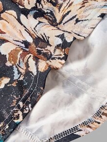 SHEIN MOD Plus Size Vintage Print Patchwork Chiffon Blouse, Early Autumn Outfit, Vintage Style, Romantic Print Top Fall - Multicolor - View 4