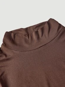 SHEIN MOD Plus Size Elegant Solid Color Stand Collar Dress Fall - Brown - View 5