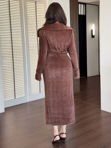 Feyla Fuzzy Slouchy Long Sleeve Dress For Vacation And Travel - Brown - View 8