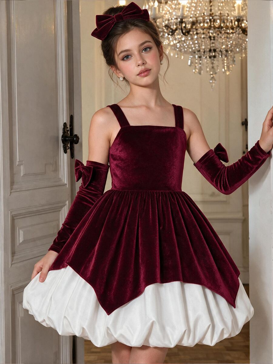 SHEIN Tween Girls Burgundy Velvet Bud Tank Dress, Formal Cute Elegant ...