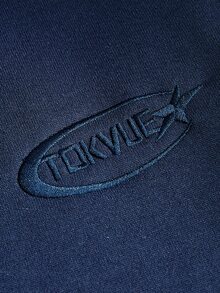 TOKVUE 男士格紋極簡小刺繡圖案設計休閒時尚百搭長袖半拉鍊寬鬆衛衣 - 藏蓝色 - 查看 3