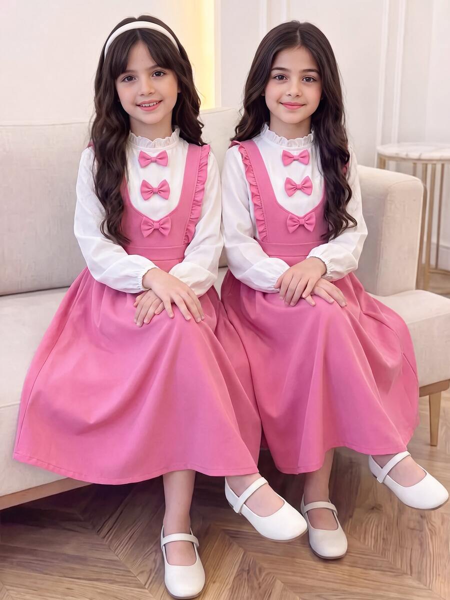 SHEIN 青少年女孩秋季套裝 2件組圓領上衣 中東阿拉伯風 回校季優雅甜美休閒校園風