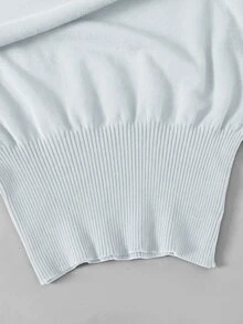 SHEIN 青少年女孩秋冬新款藍色不對稱肩收腰短版毛衣 - 淺藍色 - 查看 4