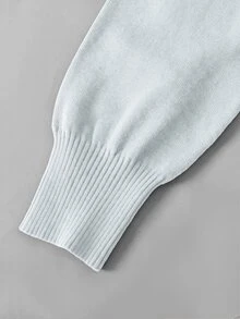 SHEIN 青少年女孩秋冬新款藍色不對稱肩收腰短版毛衣 - 淺藍色 - 查看 6