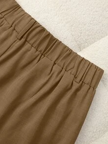 GlowEve CURVE Plus Size Women's Colorblock Pocket Button Casual Versatile Daily Wide Leg Pants - Rust Brown - View 4
