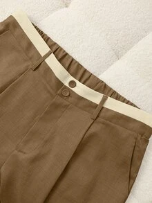 GlowEve CURVE Plus Size Women's Colorblock Pocket Button Casual Versatile Daily Wide Leg Pants - Rust Brown - View 7