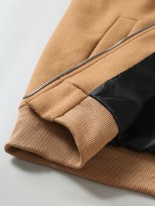 Manfinity Homme 男士拼色休閒商務休閒街頭風日常通勤辦公長袖大衣 戶外登山工作服 棕色與白色 秋季 - 卡其色 - 查看 6