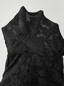 Seusyu French Design Lace High Neck Flared Waist Ruched Slim Fit Dress For Women - Black - View 4